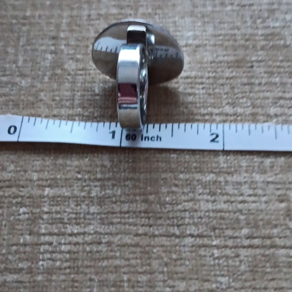 Silver Synthetic Red Stone Set Ring